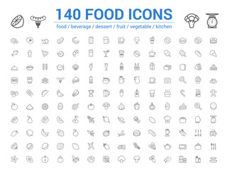 140 food line icons set. Vector illustration on white background  
