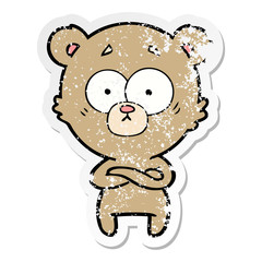 distressed sticker of a surprised bear cartoon