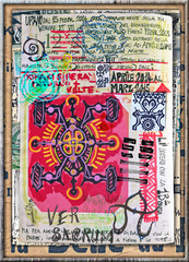 Obraz premium Alchemy and tarot's. Manuscripts, sketches, graffiti and alchemical, astrological, esoteric, ethnical drawings, with symbols, tarots, and chemical and magical formulas