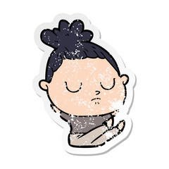 distressed sticker of a cartoon calm woman