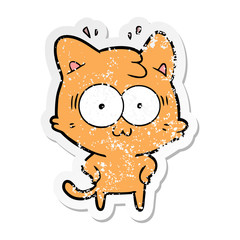 distressed sticker of a cartoon surprised cat