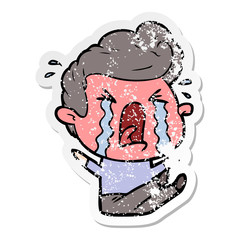 distressed sticker of a cartoon crying man