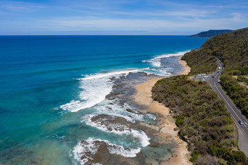 Aerial view of the great ocean road in Victoria Australia, one of the world's most spectacular ocean drives