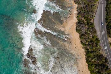 Aerial view of the great ocean road in Victoria Australia, one of the world's most spectacular ocean drives