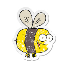 retro distressed sticker of a cartoon bee