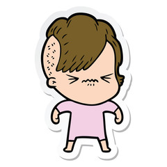 sticker of a cartoon annoyed hipster girl