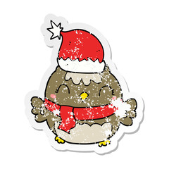 distressed sticker of a cute christmas owl