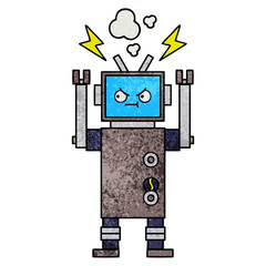 retro grunge texture cartoon robot