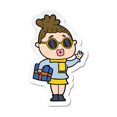sticker of a cartoon woman wearing sunglasses