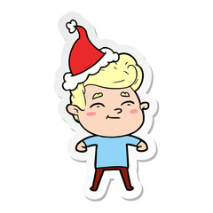 happy sticker cartoon of a man wearing santa hat