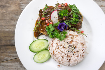 Rice and pork bake with rosemary, Top view