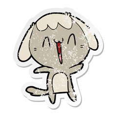 distressed sticker of a cartoon laughing dog