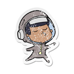 distressed sticker of a cartoon confident astronaut