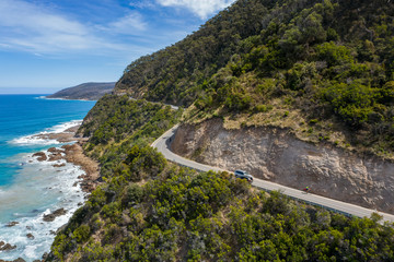 Aerial view of the great ocean road in Victoria Australia, one of the world's most spectacular ocean drives