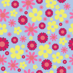 Vector hippie floral seamless pattern flowers background