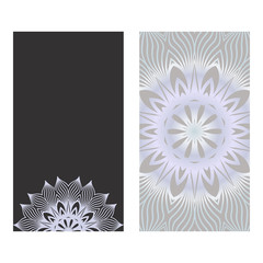 Vector Mandala Pattern. Two Template For Flyer Or Invitation Card Design. For Banners, Greeting Cards, Gifts Tags. Grey color