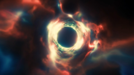 3d rendering of an abstract energy tunnel in space. The energy of the force fields of the tunnel in space