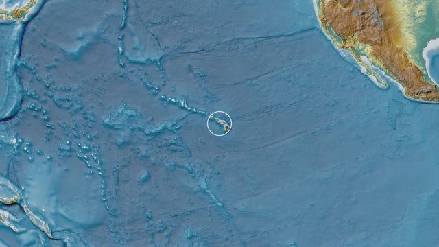 United States Hawaii area presented against the global relief map in the Fahey projection with animated oblique transformation