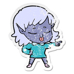 distressed sticker of a pretty cartoon elf girl