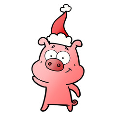 happy gradient cartoon of a pig wearing santa hat