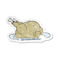 retro distressed sticker of a cartoon cooked chicken