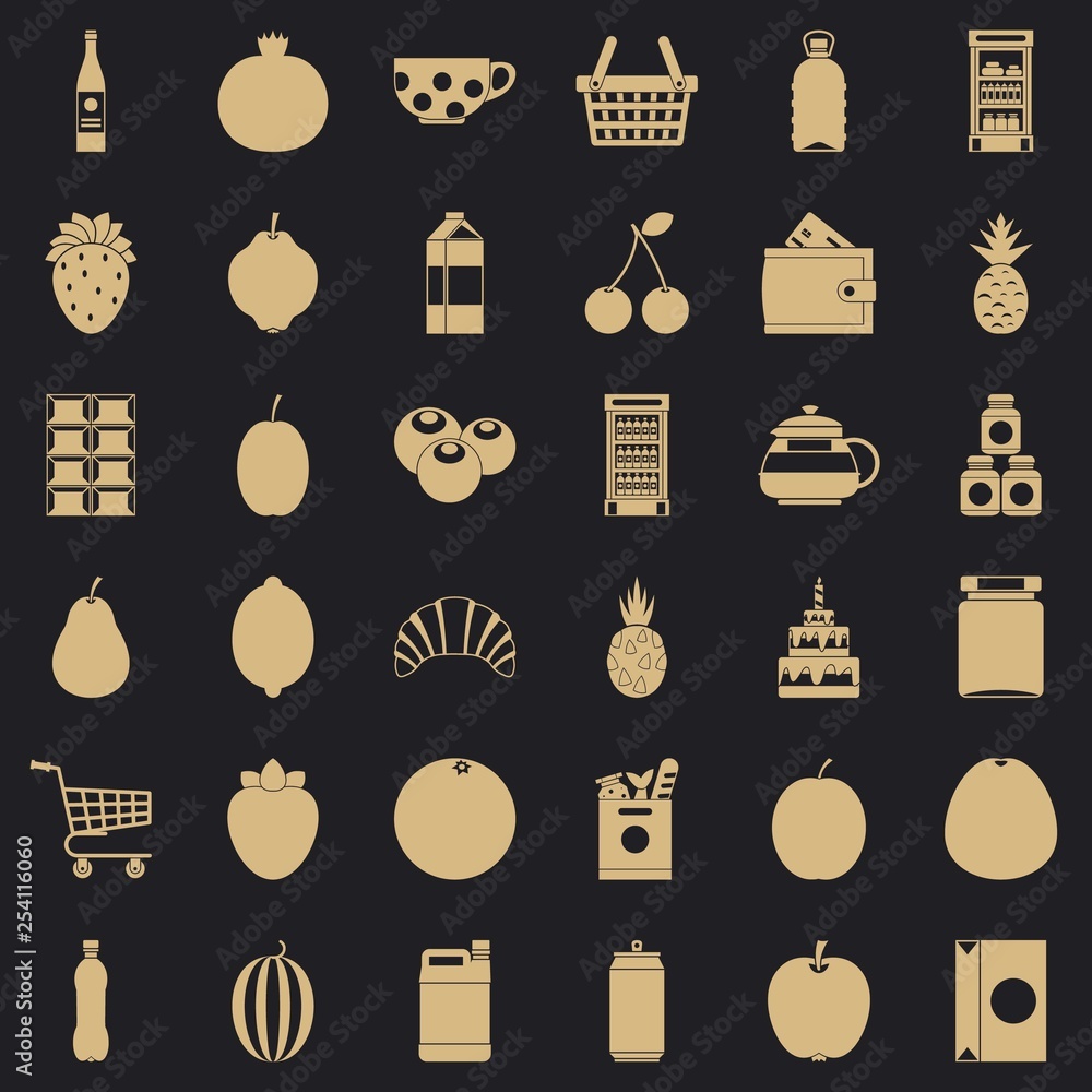 Poster beverage icons set. simple style of 36 beverage vector icons for web for any design