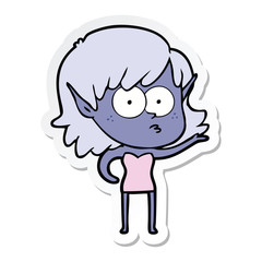 sticker of a cartoon shocked elf girl