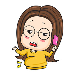 Cute girl in glasses set with different gestures vector illustration isolated - Vector