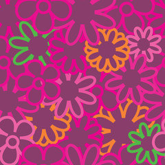 Fototapeta na wymiar Vector Seamless Pattern Color Flower Outline
