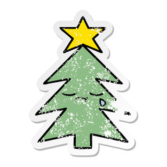 distressed sticker of a cute cartoon christmas tree