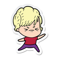 sticker of a cartoon frustrated woman
