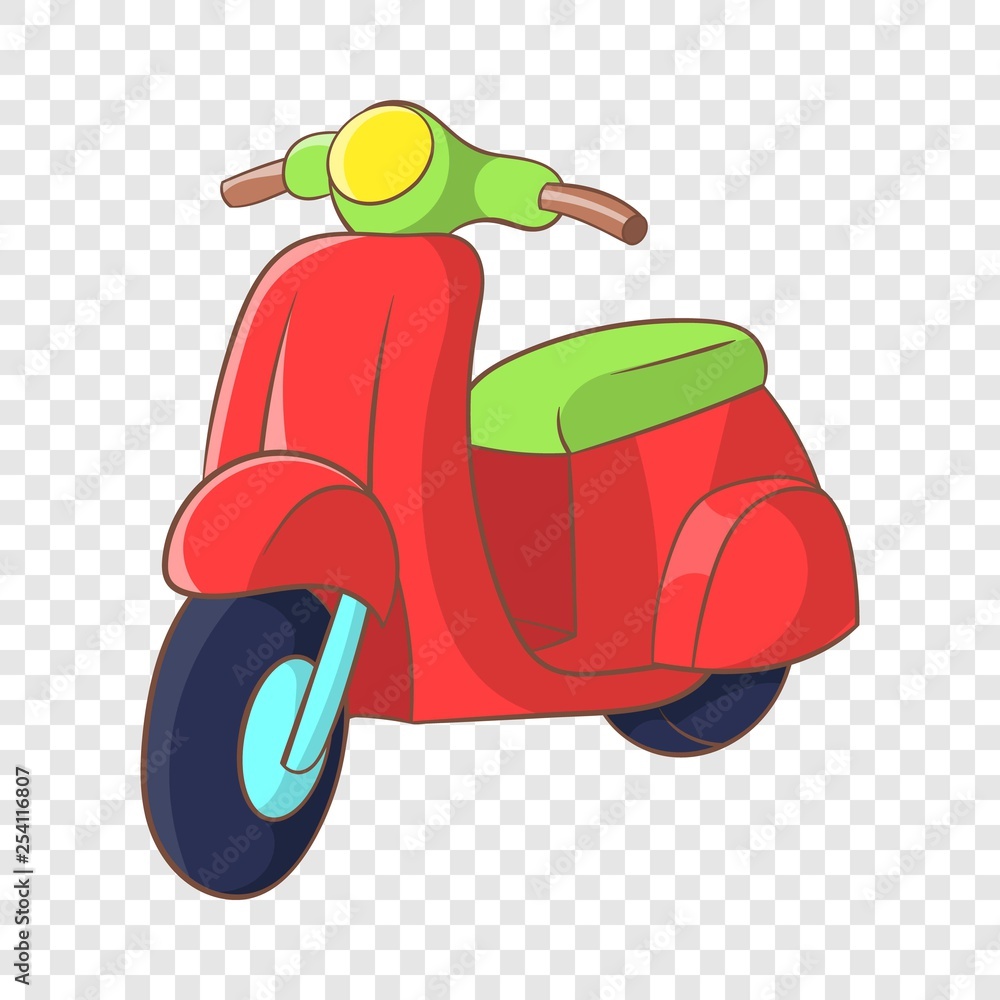 Poster red scooter icon in cartoon style on a background for any web design