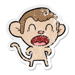 distressed sticker of a shouting cartoon monkey