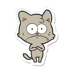 sticker of a cartoon nervous cat