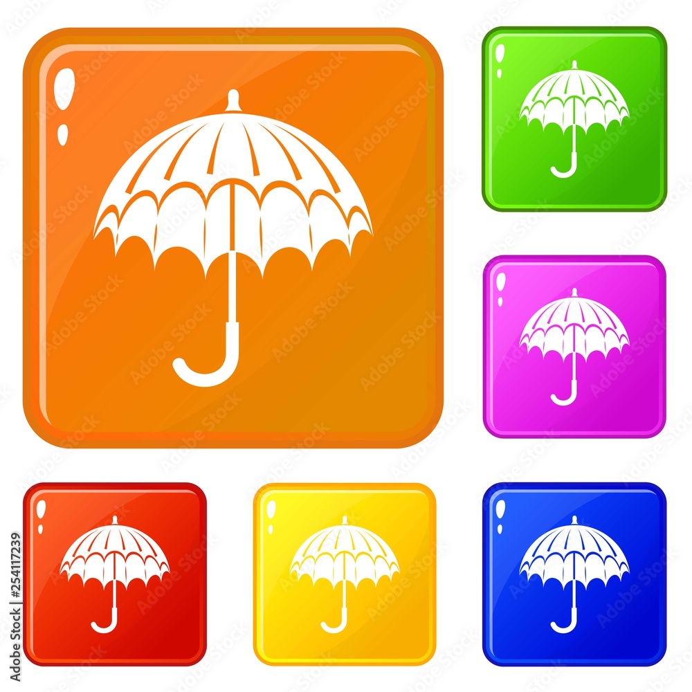 Poster opened umbrella icons set collection vector 6 color isolated on white background