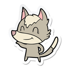 sticker of a friendly cartoon wolf