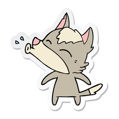 sticker of a howling wolf cartoon