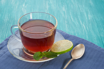 Breakfast invigorating tea with mint and lime