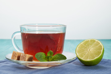 Breakfast invigorating tea with mint and lime