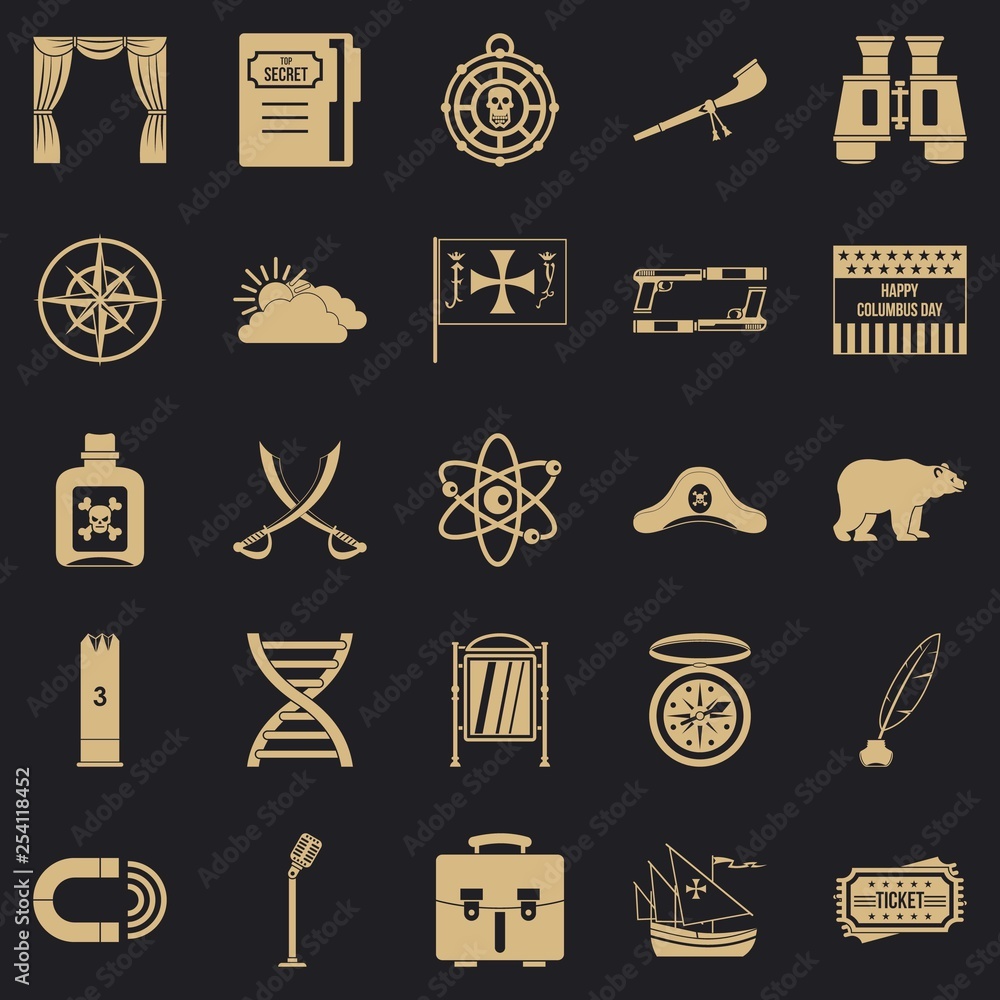 Poster pirates icons set. simple set of 25 pirates vector icons for web for any design