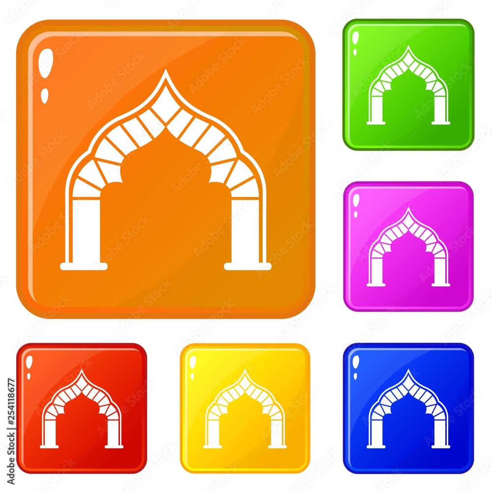 Poster arch icons set collection vector 6 color isolated on white background