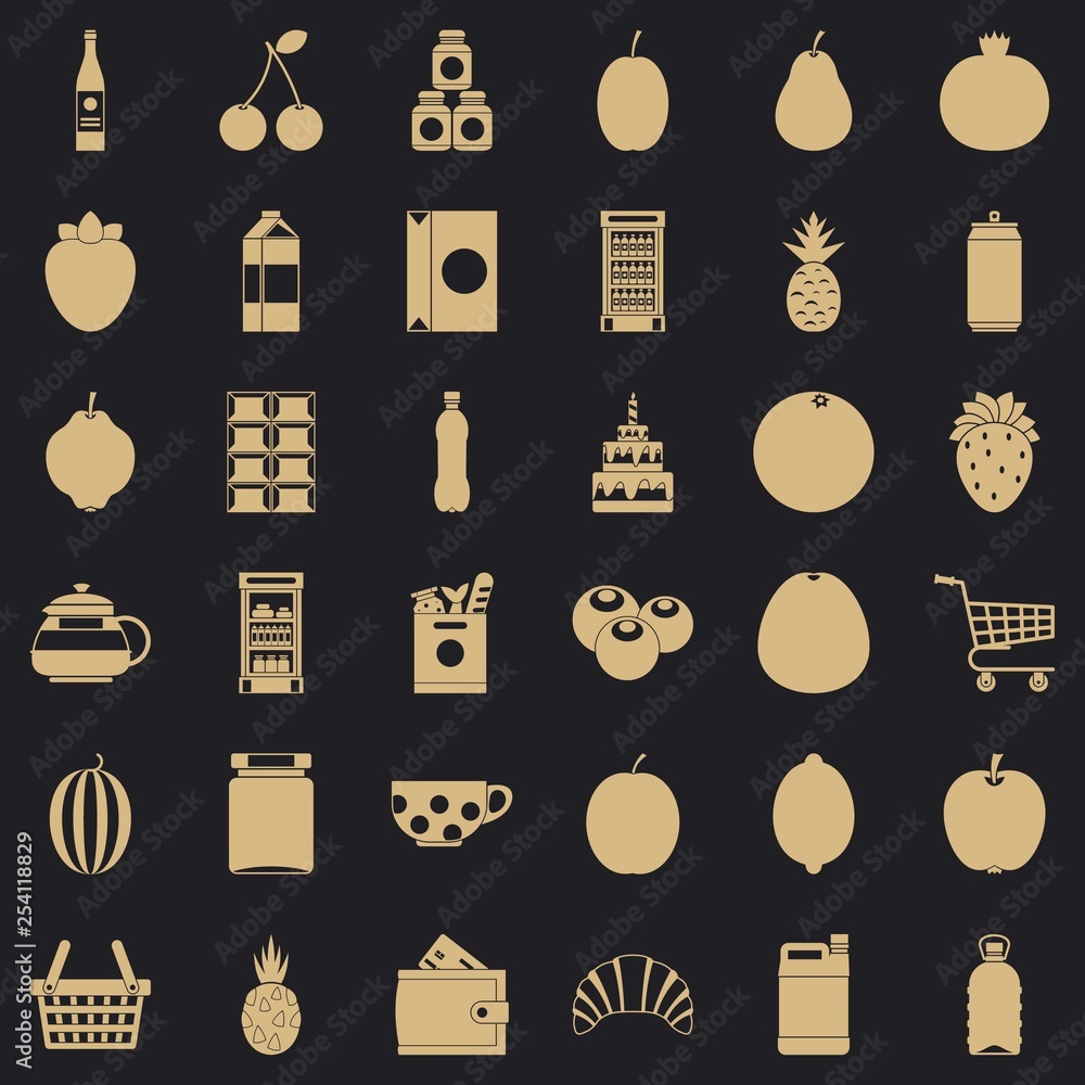 Poster different drinks icons set. simple style of 36 different drinks vector icons for web for any design