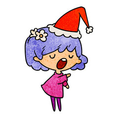 christmas textured cartoon of kawaii girl