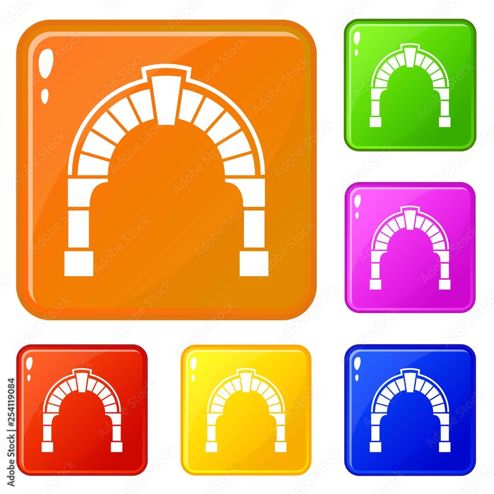 Poster Round gate icons set collection vector 6 color isolated on white background