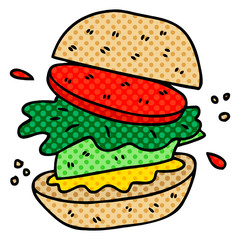 quirky comic book style cartoon veggie burger