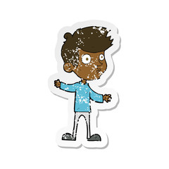 retro distressed sticker of a cartoon curious boy