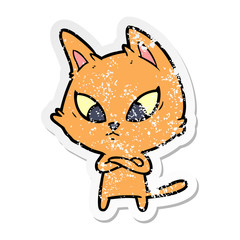 distressed sticker of a confused cartoon cat