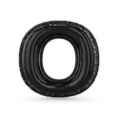 Black letter O made of inflatable balloon isolated. 3D