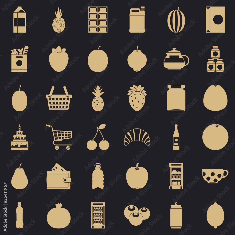 Poster different beverage icons set. simple style of 36 different beverage vector icons for web for any des