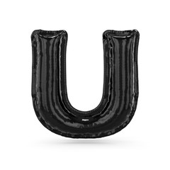 Black letter U made of inflatable balloon isolated. 3D